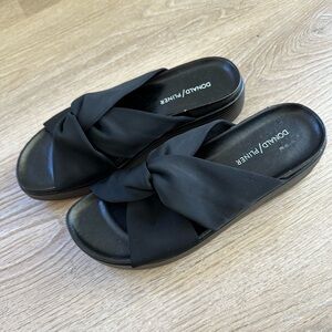 Donald Pliner Folley Nylon Stretch Strap Slide Slip On Platform Sandal in Black